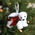 Cute white polar bear Christmas tree ornament with plaid scarf holiday decoration - Red Green Plaid Scarf Bear
