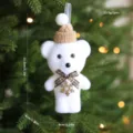Christmas white bear hanging ornament with knit hat plush toy holiday tree decor 1pc - Bowknot Bear Style A