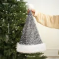 Bonnet de Père Noël en sequins argentés avec bordure en peluche blanche, accessoire de fête. - Argent Paillette Longue Peluche