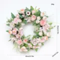 Artificial peony flower wreath pink hydrangea floral garland home wedding party decor - Pink