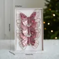 Clips de mariposa de malla con purpurina doble decoración árbol navidad rosa 3pcs - Clip de Mariposa de Malla / Juego de 3 / Rosa