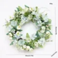 Artificial Peony Hydrangea Wreath Floral Garland for Home Wall Hanging Wedding Party Decor - White Green
