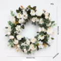 Couronne de fleurs artificielle rose pivoine blanche, 45cm mariage décoration murale - Couronne de roses / Champagne