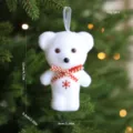 White plush teddy bear Christmas tree hanging ornament with red scarf and snowflake decor. - Bowknot Bear Style B