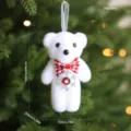 White plush bear Christmas tree hanging ornament with bow and snowflake decor variant - 2 Pcs/Set / Bowknot Bear Style C (2 Pieces)