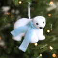 White polar bear Christmas hanging ornament with blue scarf holiday tree decor 11.5cm - Blue Scarf Little Bear