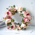 Spring artificial peony rose floral wreath for front door wedding home decor hanging 40cm - Style D