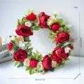 Prachtige kunstmatige pioenroos bloemenkrans lente voordeur hangende bruiloft decoratie 40cm - Stijl E