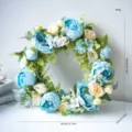 Lente kunstmatige pioenroos bloemenkrans voor voordeur decoratie, bruiloft hangende krans 40cm - Stijl F