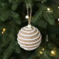 Noorse jute en wit touw omwikkelde kerstboom hangende kerstbal ornament, 8cm, 17.5g. - Stijl A / 8cm