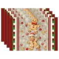 Christmas gingerbread placemat festive table mat set red green holiday dining decor table cloth - Red Background Gingerbread Man (Style 4)