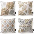 Set of 4 decorative throw pillow covers featuring geometric, abstract floral, and leaf prints. - 45x45 Square (No Insert) / Four-Piece Set