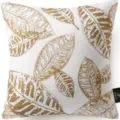 Gold leaf print decorative throw pillow cover, abstract floral linen cushion case for sofa - 45x45 Square (No Insert) / W0072-2