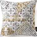 Geometric abstract floral throw pillow cover grey gold decorative cushion case for sofa - 45x45 Square (No Insert) / W0072-4