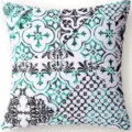 Geometric abstract floral print throw pillow cover, stylish teal and black cushion cover for sofa. - 45x45 Square (No Insert) / W0072-8