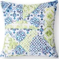 Decorative throw pillow cover with blue and green geometric abstract floral tile pattern. - 45x45 Square (No Insert) / W0072-12