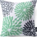 Abstract floral print throw pillow cover, mint green and navy blue cushion case for sofa. - 45x45 Square (No Insert) / W0072-13