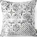 Black and white geometric floral throw pillow cover, modern abstract azulejo pattern cushion. - 45x45 Square (No Insert) / W0072-20