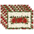 Christmas printed placemat set festive table mat fabric dining table decoration 4 pieces - Christmas Ornaments and Flowers (Style 9)