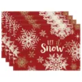 Christmas red placemat with white snowflakes festive dining table decor holiday home accessory - LET IT SNOW Lettering (Style 10)
