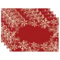 Christmas placemats set with festive red background and white snowflake border for dining table. - Red with White Snowflakes (Style 11)