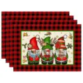 Christmas placemats red black buffalo plaid cute gnomes festive dining table mat 4pcs - Buffalo Plaid and Gnomes (Style 12)