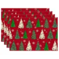 Christmas printed placemat red table mat set with festive tree and snowflake design variant. - Red Background Christmas Trees (Style 13)