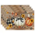 Autumn Thanksgiving placemats set of 4, rustic wood pumpkin sunflower table mat kitchen linen - Wood Grain Sunflower Pumpkin Style (Style 8) / 30x45cm