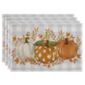 Autumn pumpkin maple leaf placemat thanksgiving holiday kitchen dining table mat linen pad - Grey Buffalo Plaid Pumpkin Maple Style (Style 1) / 30x45cm