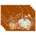 Autumn pumpkin maple leaf linen placemats set, rustic thanksgiving table decor for kitchen. - Pumpkin Wheat Flower Style (Style 3) / 30x45cm