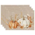 Autumn pumpkin placemats set, rustic linen table mats with maple leaf prints for Thanksgiving decor. - Warm Pumpkin Maple Wheat Style (Style 4) / 30x45cm