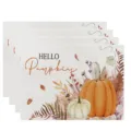 Autumn pumpkin maple leaf printed linen placemat set for thanksgiving kitchen dining table decor - Hello Pumpkin Printed Style (Style 5) / 30x45cm