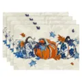 Autumn pumpkin maple leaf placemats set of 4, blue and white porcelain style dining table mats. - Blue and White Porcelain Pumpkin Style (Style 20) / 30x45cm
