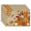 Autumn fall placemats set of 4 Thanksgiving kitchen dining table mats with pumpkin maple leaf prints - Hello Fall Pumpkin Print Style (Style 12) / 30x45cm