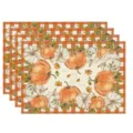 Autumn Fall Pumpkin Placemats Set of 4 Buffalo Check Thanksgiving Kitchen Table Mats - Orange White Plaid Pumpkin Maple Style (Style 13) / 30x45cm