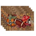 Fall autumn table placemats Thanksgiving decoration pumpkin and maple leaf linen mats - Fall Ball Rugby Style (Style 14) / 30x45cm
