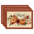 Autumn Thanksgiving Pumpkin Maple Leaf Print Placemat Dining Table Heat Insulation Mat Set - Autumn Harvest Pumpkin Corn Style (Style 21) / 30x45cm