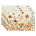 Autumn Fall Thanksgiving Table Mat Linen Heat Insulation Placemat Set Pumpkin Maple Leaf - Watercolor Autumn Leaves Floral Elegant Style (Style 22) / 30x45cm