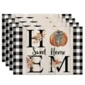 Autumn Thanksgiving placemats set of 4 buffalo plaid pumpkin floral table mats linen - Home Sweet Home Pumpkin Style (Style 23) / 30x45cm
