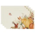Autumn pumpkin placemat set, Thanksgiving table mat with maple leaf print and linen texture. - Thanksgiving Pumpkin Maple Warm Sun Style (Style 24) / 30x45cm