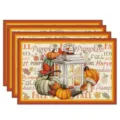 Autumn Thanksgiving pumpkin maple leaf print linen placemat set variant style table mat - Autumn Vintage Lantern Pumpkin Style (Style 25) / 30x45cm