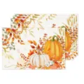 Autumn Pumpkin Maple Leaf Placemats Thanksgiving Table Mat Linen Heat Insulation Pad Set - Thanksgiving Pumpkin Harvest Watercolor Style (Style 27) / 30x45cm