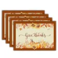 Autumn Thanksgiving placemat set with pumpkin and maple leaf prints for kitchen and dining tables. - Give Thanks Pumpkin Floral Style (Style 29) / 30x45cm