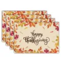 Autumn Thanksgiving placemat set with maple leaf print, rustic linen kitchen table decor. - Happy Thanksgiving Maple Style (Style 30) / 30x45cm