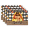 Thanksgiving placemats set of 4, buffalo plaid turkey pumpkin autumn dining table mats. - Thankful Plaid Turkey Style (Style 33) / 30x45cm