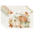 Fall autumn pumpkin maple leaf print linen placemat set of 4 for home kitchen table decor - Watercolor Tricolor Pumpkin Autumn Style (Style 37) / 30x45cm