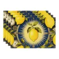 Details of the vintage lemon and gear pattern table placemat, showing fine fabric texture and edges. - 45x30cm Single / Style 53