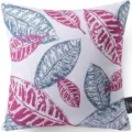 Abstract leaf printed throw pillow cover, blue and pink botanical cushion case for sofa. - 45x45 Square (No Insert) / W0072-34