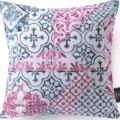 Blue and pink geometric floral throw pillow cover for sofa cushion decor. Soft fabric. - 45x45 Square (No Insert) / W0072-36