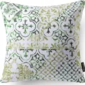 Green and white geometric print throw pillow cover, abstract floral decorative cushion case for sofa. - 45x45 Square (No Insert) / W0072-40